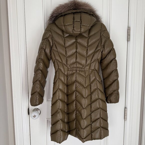 Moncler Fulmarus Shiny Green Down Puffer Coat Real Fur Hood Size 1 - Picture 6 of 14